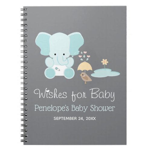Blue Elephant Baby Shower Notebook