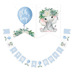 Blue Elephant Baby Shower Oh Boy Bunting Flags