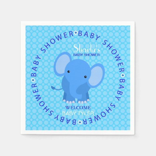 Blue Elephant Baby Shower Paper Napkins