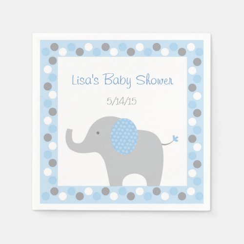 Blue Elephant Baby Shower Paper Napkins