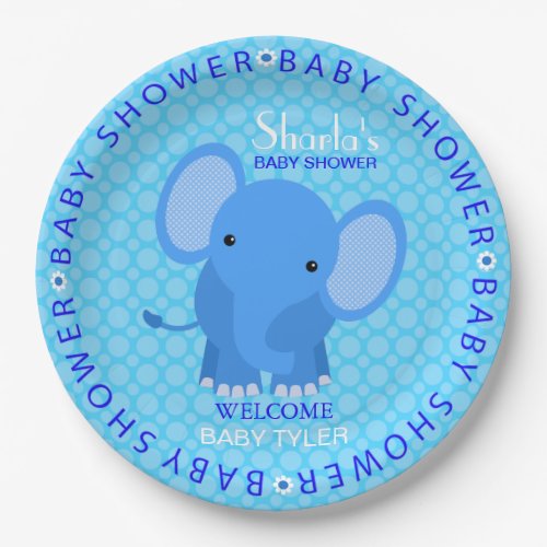 Blue Elephant Baby Shower Paper Plate