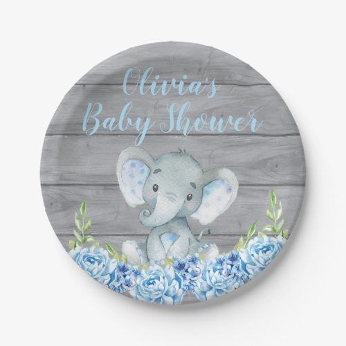 Blue Elephant Baby Shower Paper Plate