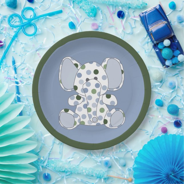 Blue Elephant Baby Shower Paper Plates (Party)