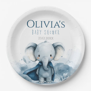 Blue Elephant Baby Shower Paper Plates