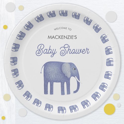 Blue Elephant Baby Shower Paper Plates