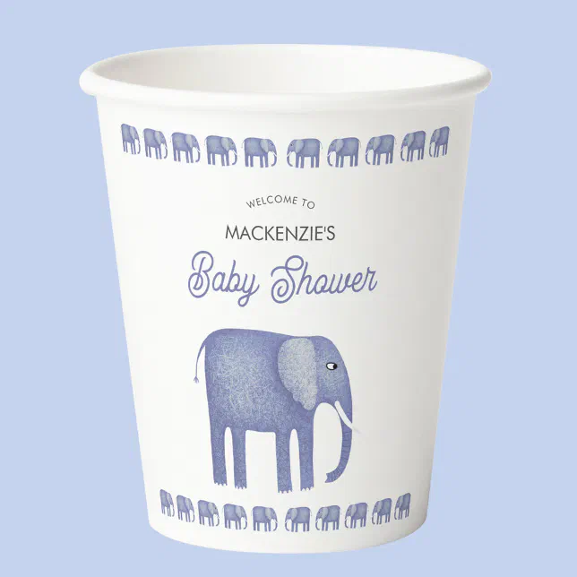 Blue Elephant Baby Shower Personalized Paper Cups | Zazzle