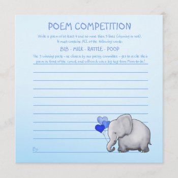 Blue Elephant Baby Shower Poem Competition Game Invitation by EleSil at Zazzle