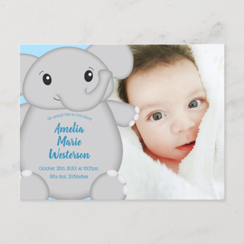 Blue Elephant Baby Shower Postcard