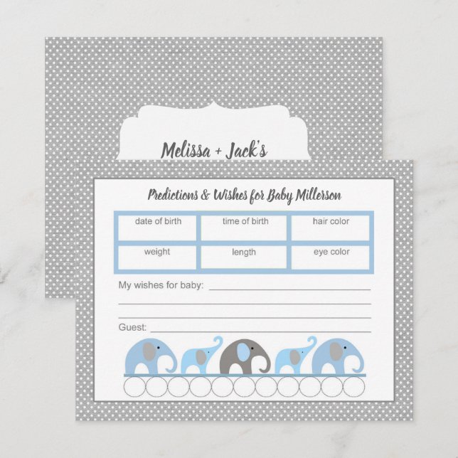 Blue elephant Baby Shower Predictions game Invitation (Front/Back)