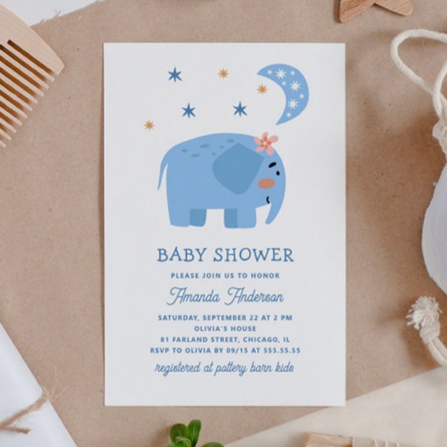Blue Elephant Baby Shower | Safari Cute Animal Invitation (Creator Uploaded)