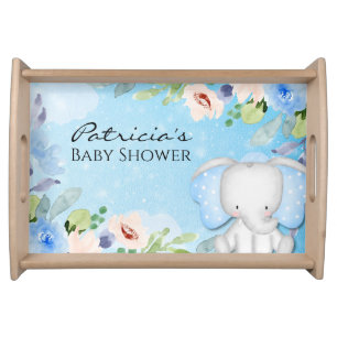 Blue Elephant Baby Shower Serving Tray-Baby Boy Tray