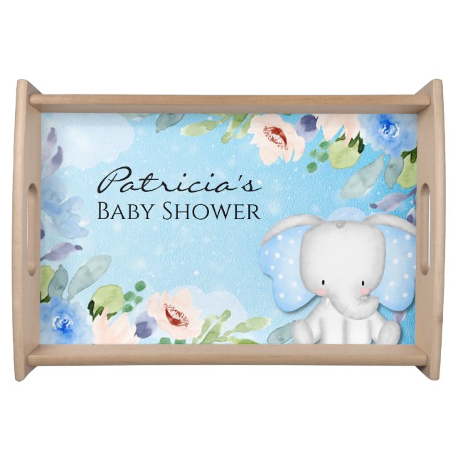Blue Elephant Baby Shower Serving Tray-Baby Boy Tray (Front)