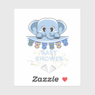 Blue elephant baby shower sticker