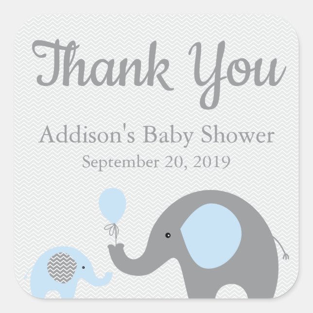 Blue Elephant Baby Shower Stickers, Square Sticker (Front)