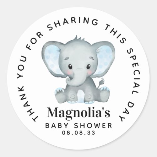 Blue Elephant Baby Shower Thank You Classic Round Sticker