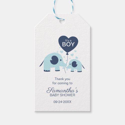 Blue Elephant Baby Shower Thank You Favor Gift Tags