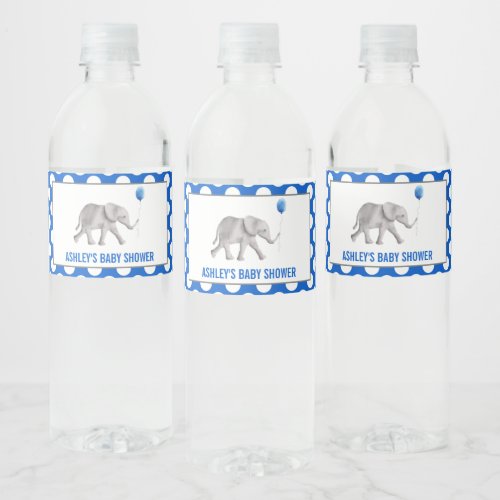 Blue Elephant Baby Shower Water Bottle Labels