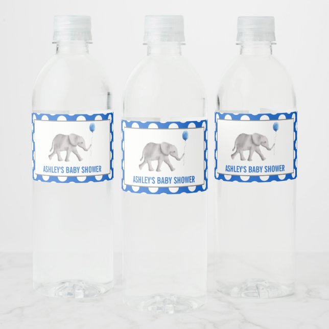 Blue Elephant Baby Shower Water Bottle Labels (Bottles)