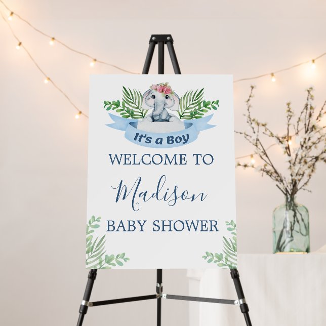  Blue  Elephant Baby Shower Welcome sign (In Situ (Stand))
