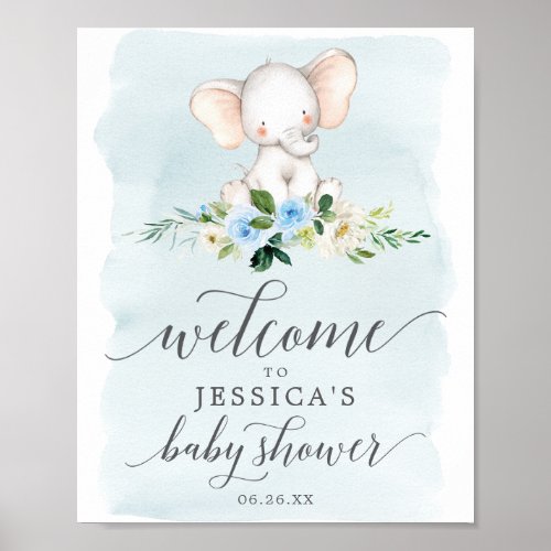 Blue Elephant Baby Shower Welcome Sign