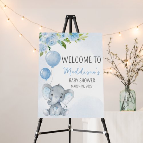 Blue Elephant Baby Shower Welcome Sign