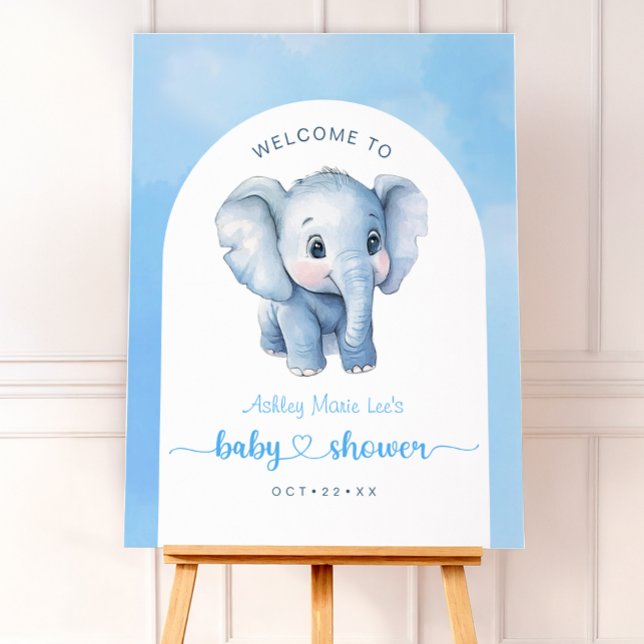 Blue Elephant Baby Shower Welcome Sign (Baby Shower Welcome Sign)