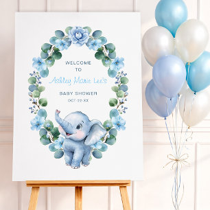 Blue Elephant Baby Shower Welcome Sign – Watercolo