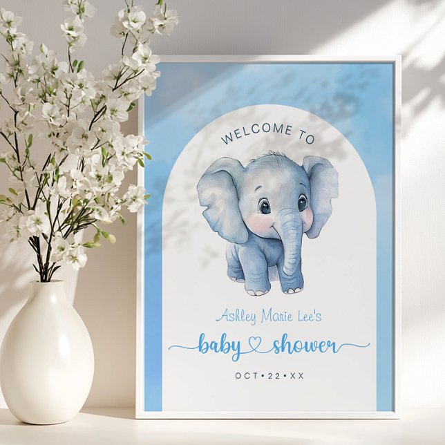 Blue Elephant Baby Shower Welcome Sign – Watercolo (Welcome sign)