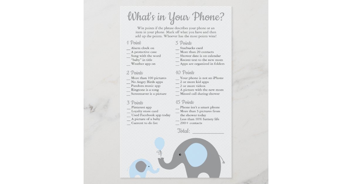 Blue Elephant Baby Shower What S In Your Phone Zazzle Com