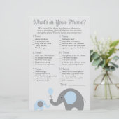 Blue Elephant Baby Shower What's in Your Phone (Standing Front)