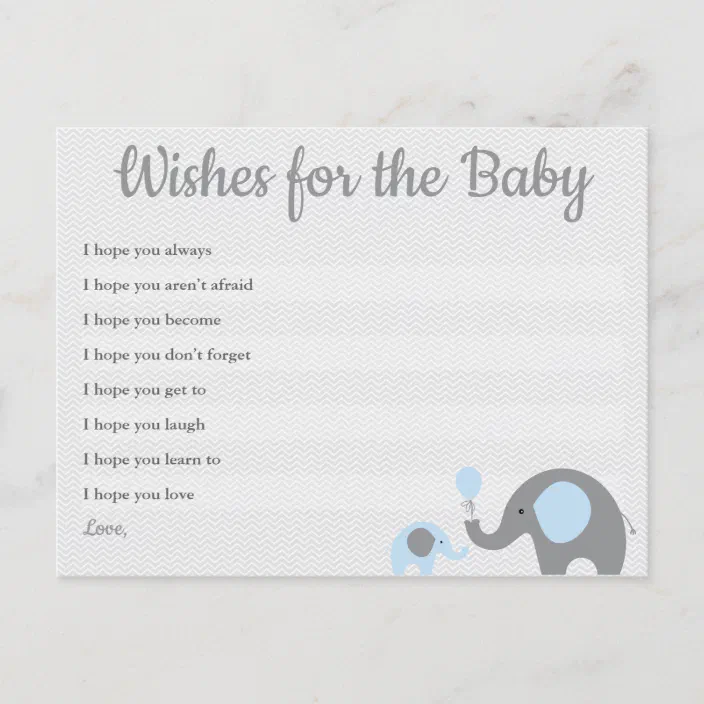 24 Baby Shower Wishes for baby cartes-éléphant Baby Shower-Bleu