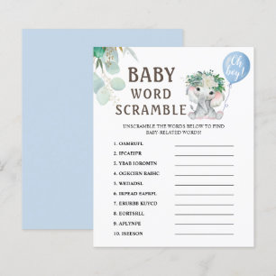 Blue Elephant Baby Shower Word Scramble Game