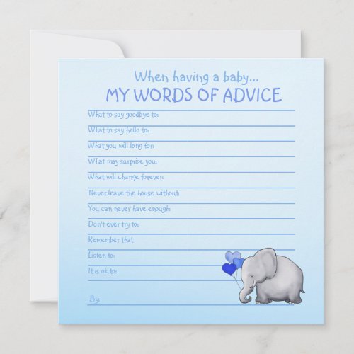 Blue Elephant Baby Shower Words of Advice for Baby