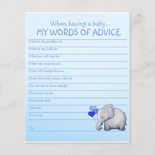 Blue Elephant Baby Shower Words of Advice Game