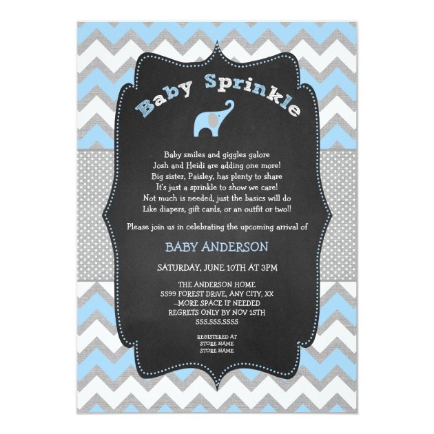 Blue Elephant Baby Sprinkle, Boy Baby Shower Invitation