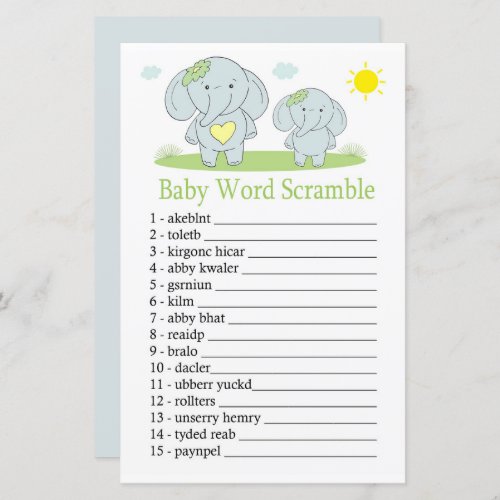 Blue elephant Baby word scramble game