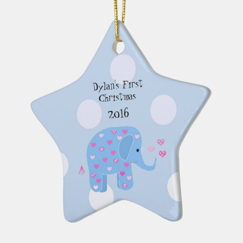 Blue Elephant Babys First Christmas Ceramic Ornament