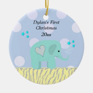 Blue Elephant Baby's First Christmas Ceramic Ornament