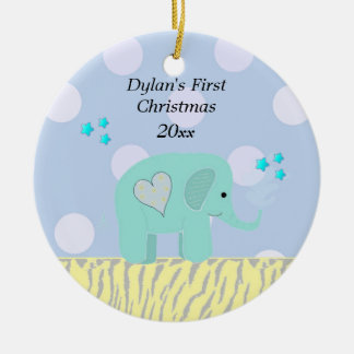 Blue Elephant Baby's First Christmas Ceramic Ornament
