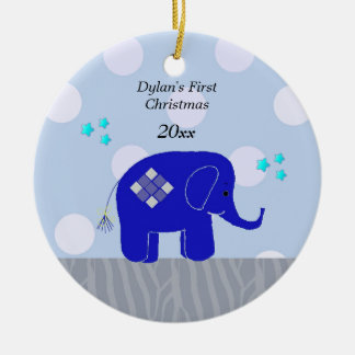 Blue Elephant Baby's First Christmas Ceramic Ornament