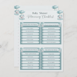 Blue Elephant Balloon Baby Boy Shower Checklist Invitation