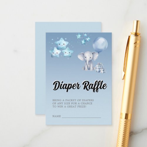 Blue Elephant  Balloon Baby Shower Diaper Raffle Enclosure Card