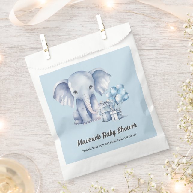 Blue Elephant & Balloon Baby Shower  Favor Bag (Clipped)