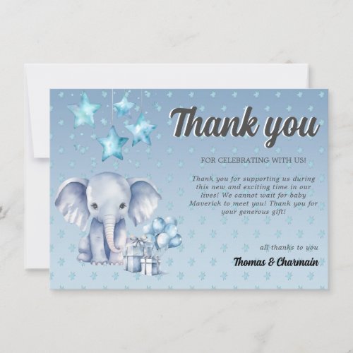 Blue Elephant  Balloon Baby Shower Thank You Card