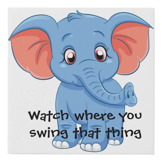 Blue Elephant Bathroom Faux Canvas Print (Front)