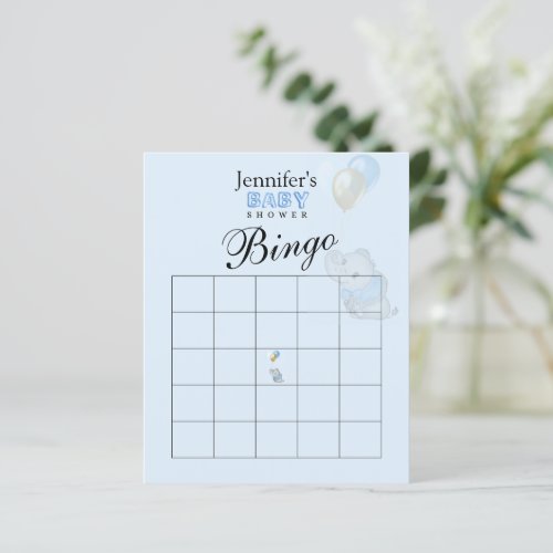 Blue Elephant Bingo Game Baby Shower