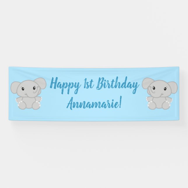Blue Elephant Birthday Party Banner (Horizontal)
