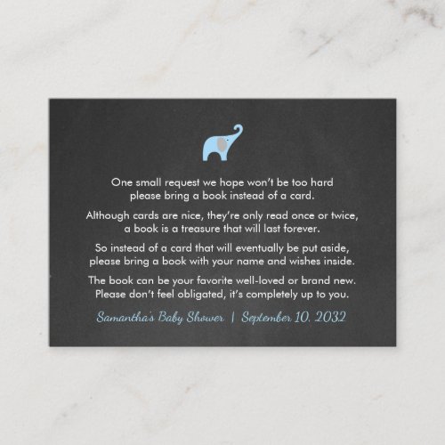 Blue Elephant Book request  books for baby boy Enclosure Card