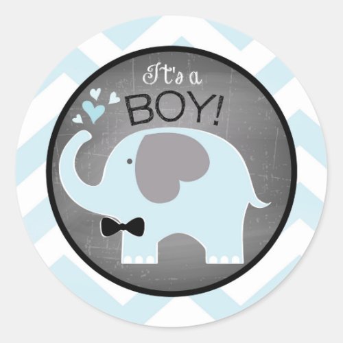 Blue Elephant Bow_tie Chevron Baby Shower Classic Round Sticker