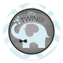 Blue Elephant Bow-tie Chevron Baby Shower Classic Round Sticker